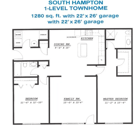 Floor plan for 2 beds, 2 baths, 1280 sqft